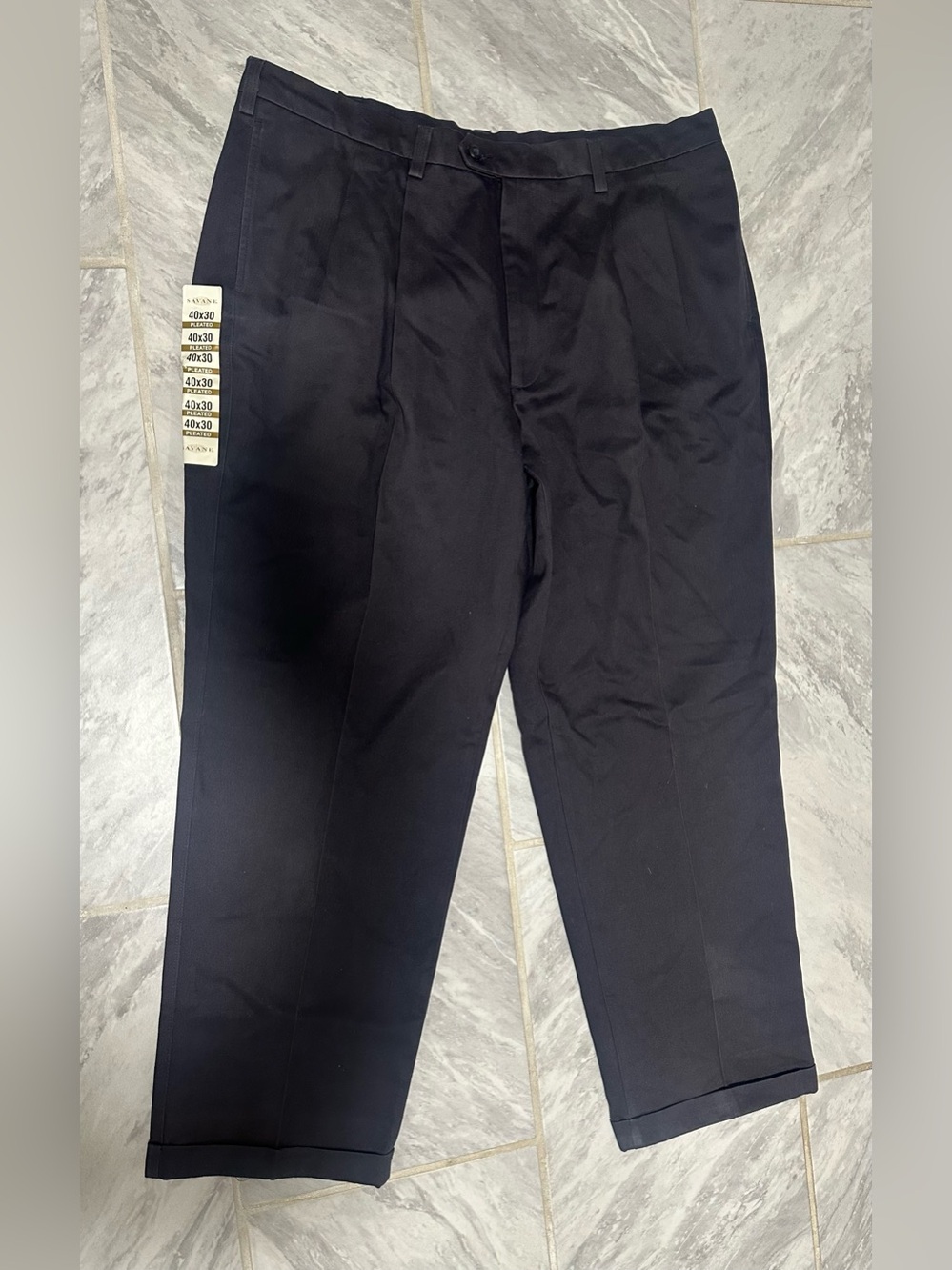 NWT Savane Mens Dark Ink Pleated Straight Twill Dress Pants 40W Wrinkle Resist